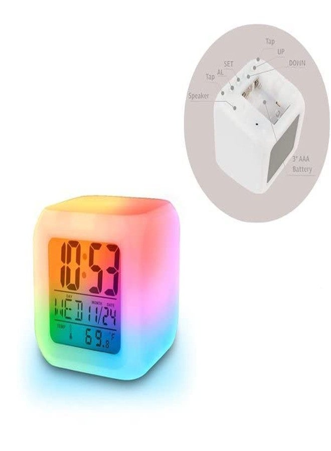 LAVI Multicolour Changing Digital LED Alarm Clock for Table Home Décor Desk Night Table Watch Temperature/Day/Month/Date/Time/Alarm - Image 5